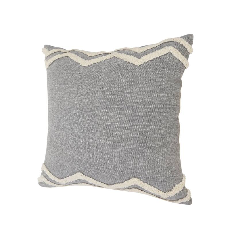 20" Gray and White Handmade Chevron Bordered Square Throw Pillow