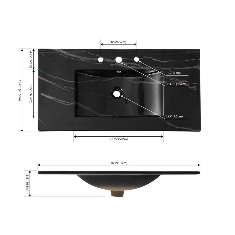 Aubert 3-Hole Classic Contemporary Rectangular Ceramic Single Sink Basin Vanity Top, by JONATHAN Y
