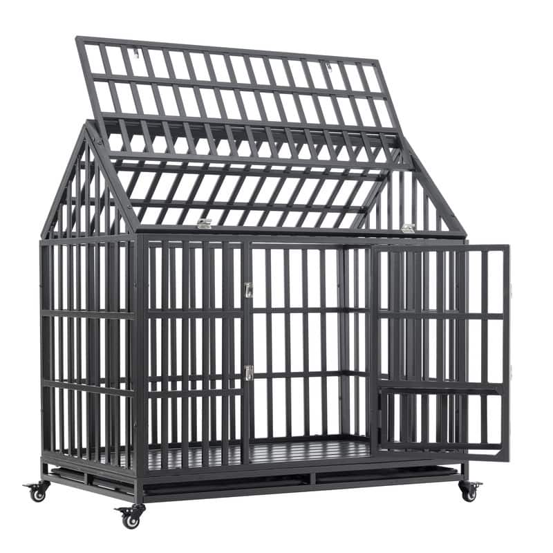 Heavy-Duty Dog Enclosure, Pet Crate with a Roof and a Window on the Top