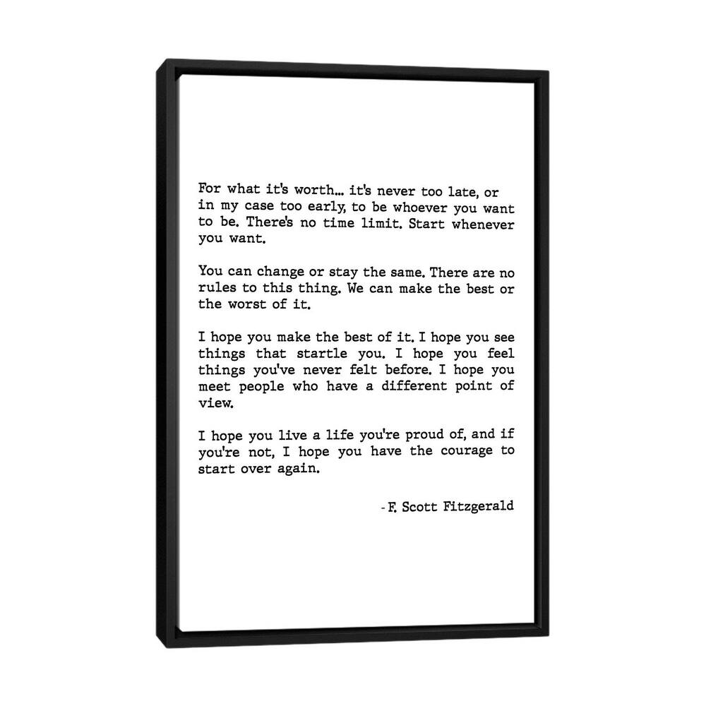 iCanvas "For What It's Worth Scott Fitzgerald Quote" by Mambo Art Studio Framed Canvas Print