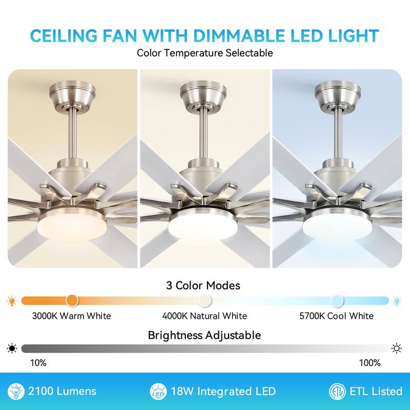 Modern Ceiling Fan With Light Smart Life APP Remote Control Timer For Alexa Google Bedroom Farmhouse