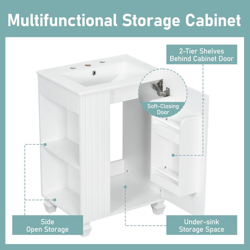 Roomfitters Bathroom Vanity with Sink, Cabinet with Door Shelf and Side Open Storage, Solid Wood Frame, Soft Closing Door