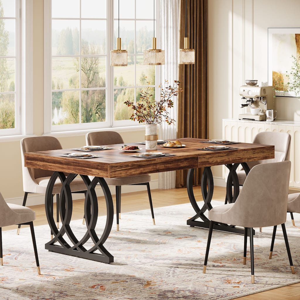 Modern Kitchen Table with Faux Marble Tabletop and Geometric Legs