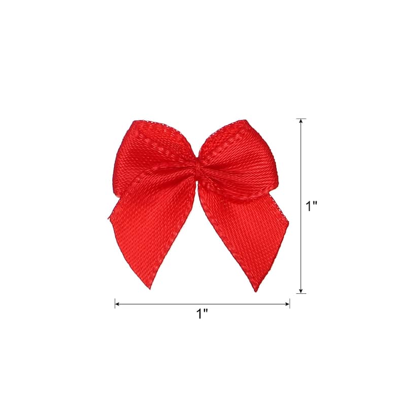 100Pcs Mini Ribbon Bows 1" Mini Fabric Satin Ribbon Flower Bows - Red