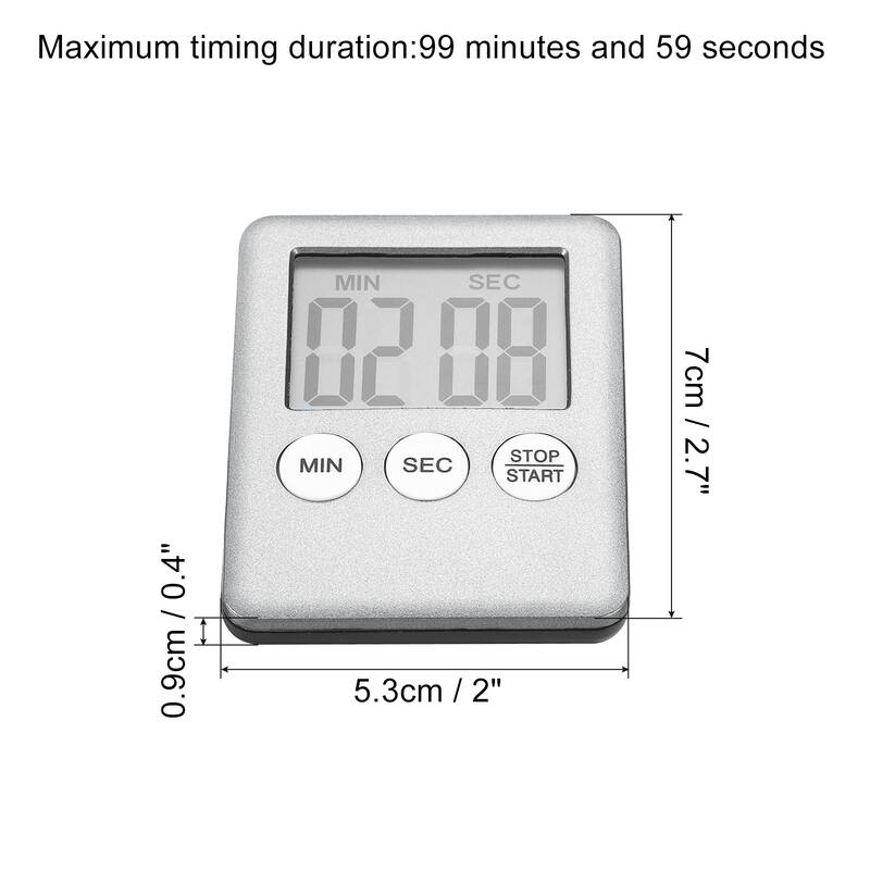 Digital Timer,Small Count Down/UP Clock with Magnetic,Kitchen Timer Silver Tone - Silver Tone - Silver Tone