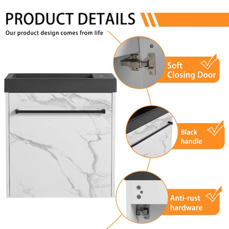 Bathroom Vanity With Sink In 20 Inch, Floating Bathroom Vanity With Soft Close Door