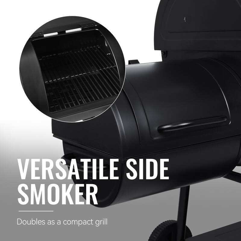 Royal Gourmet Charcoal Barrel Grill with Offset Smoker, Black