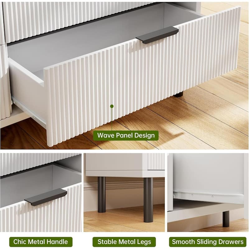 Fluted 6 Drawer Double Dresser for Bedroom Living Room Hallway