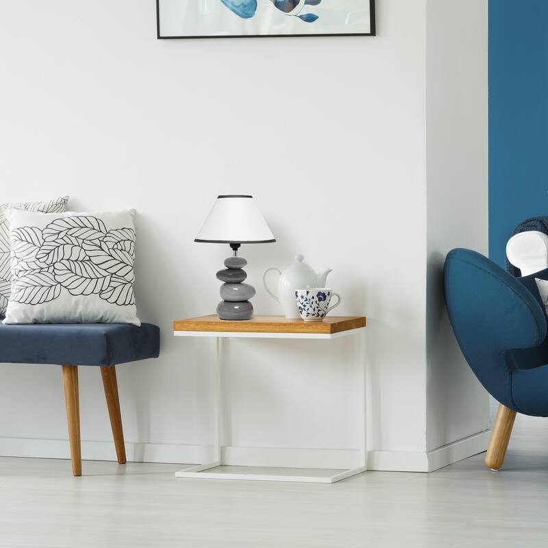 14.04 in. Gray Finish Table Lamp with White Shade, Sturdy Table Lamp for Living Rooms and Bedrooms