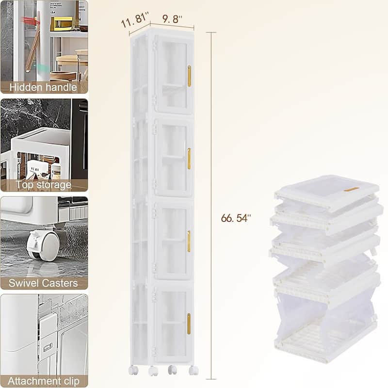 Javlergo Slim Plastic Storage Cabinet with Wheels & Magnetic Doors Tall Narrow Rolling Organizer for Bathroom Kitchen Laundry
