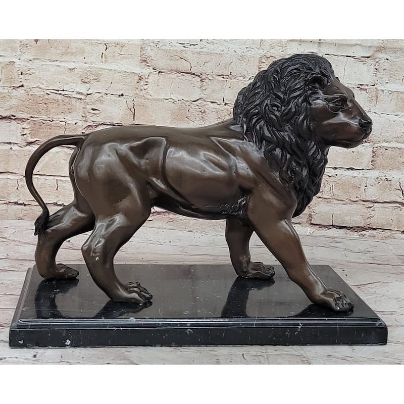 J. Moigniez Bronze Guardian Lion Statue Sculpture Figure On Marble Base 11 Inches X 14 Inches