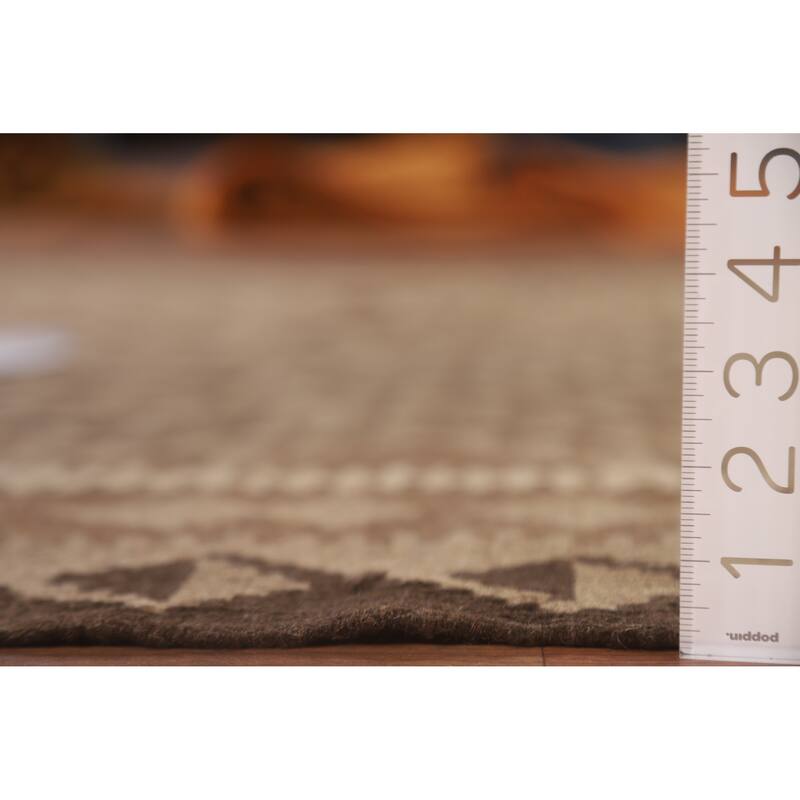 Hand Woven Oriental 100% Wool Carpet Southwestern Geometric Brown Kilim Area Rug - 9' 4'' X 6' 8''