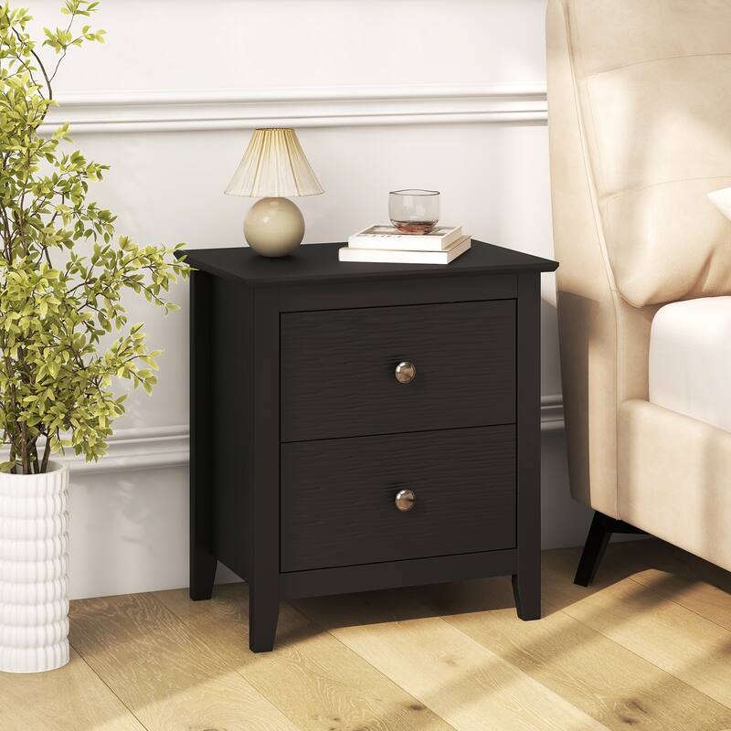 Gymax 2PCS Modern Nightstand w/ Storage 2 Drawers & Support Legs for