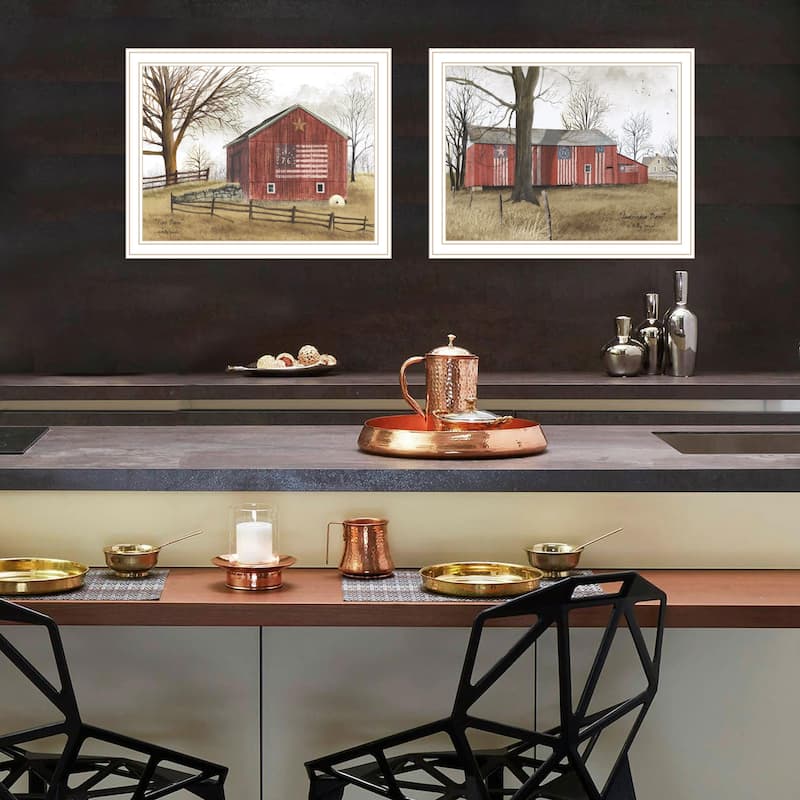 2-Piece Framed Wall Art Set - All American Barns, White Frame