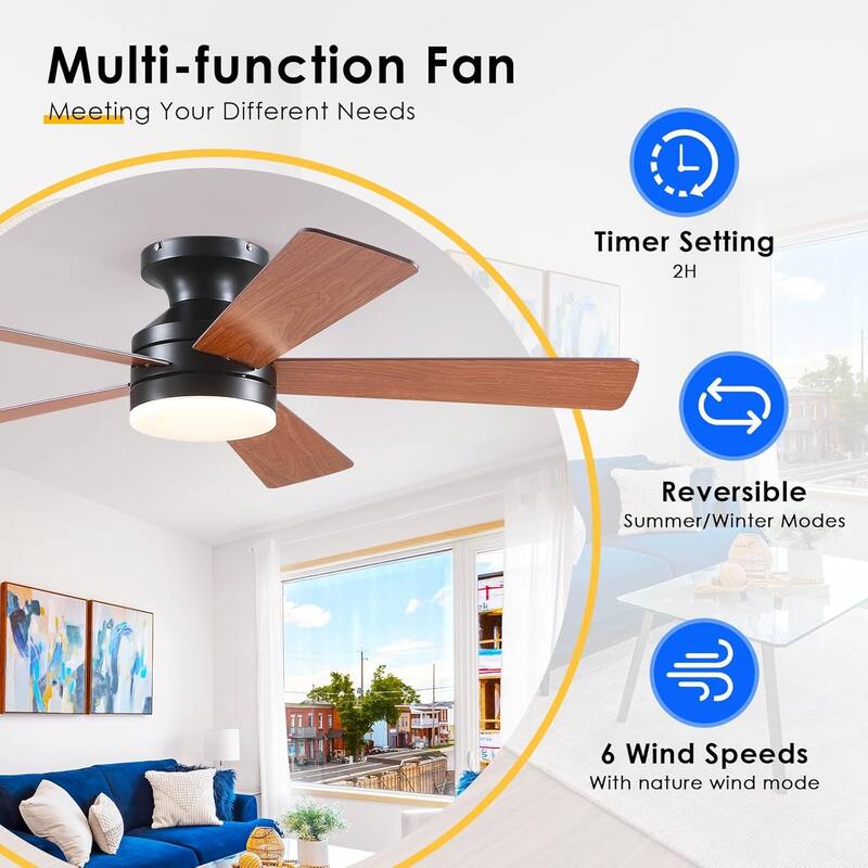 46 Inch Modern Ceiling Fan with 5 Blades Remote and APP Control for Bedroom Living Room - 46 Inches