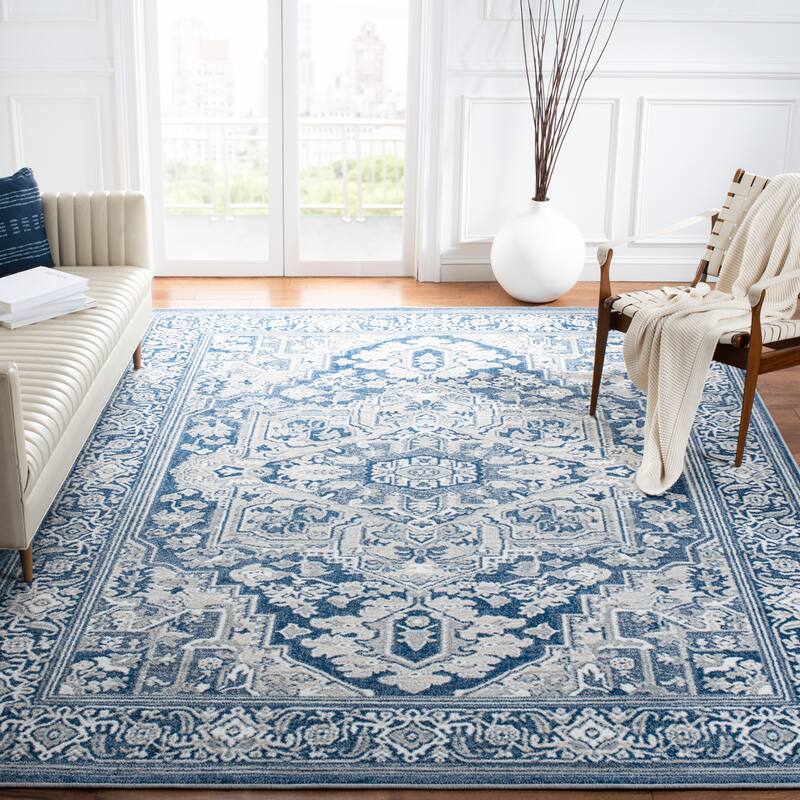 SAFAVIEH Belmont Klasiene Gauri Medallion Rug - 6'7" Square - Navy/Grey