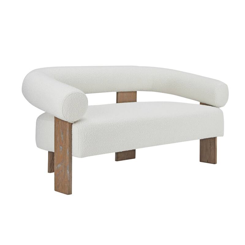 Modrest Aledo Modern Off-White Fabric & Oak Loveseat