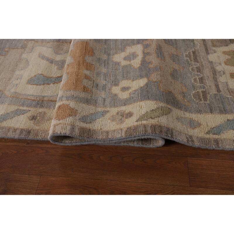 Beige Oushak Vegetable Dye Area Rug Hand-Knotted Wool Carpet - 9'1"x 12'0"