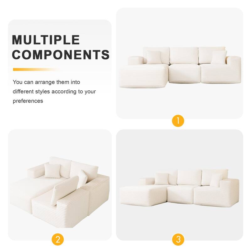 104" Modular Sectional Sofa with L-Shape Chaise Modern Upholstered Cloud Couches with Throw Pillows - 104 in.W x 23.6 in.H