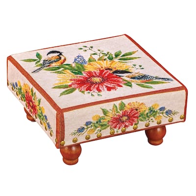 Colorful Chickadee Tapestry Ottoman Footstool - 14.600 x 12.600 x 4.250