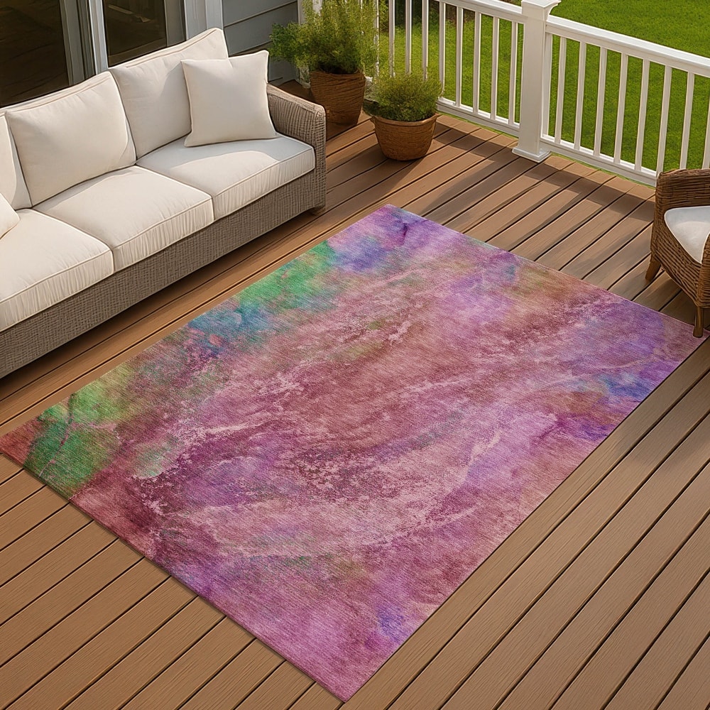 Machine Washable Indoor/ Outdoor Abstract Watercolor Chantille Rug