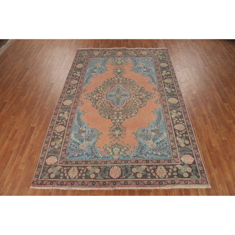 Tabriz Persian Vintage Area Rug Handmade Oriental Wool Carpet - 6'8" x 9'11"