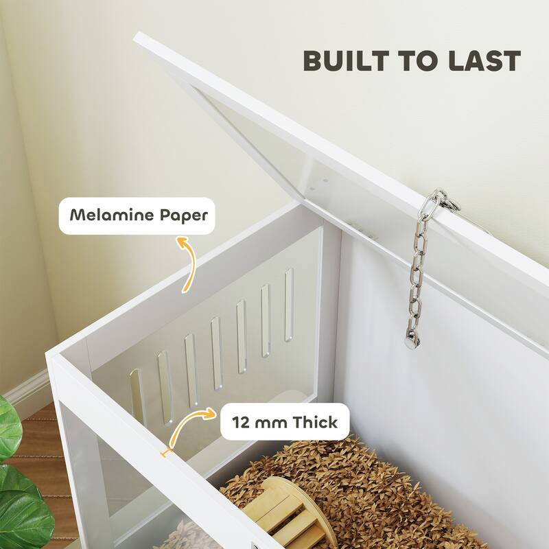 White MDF Hamster Cage with Hut, Ladder and Seesaw for Small Pets - 31.5" L x 19.7" W x 22.8" H