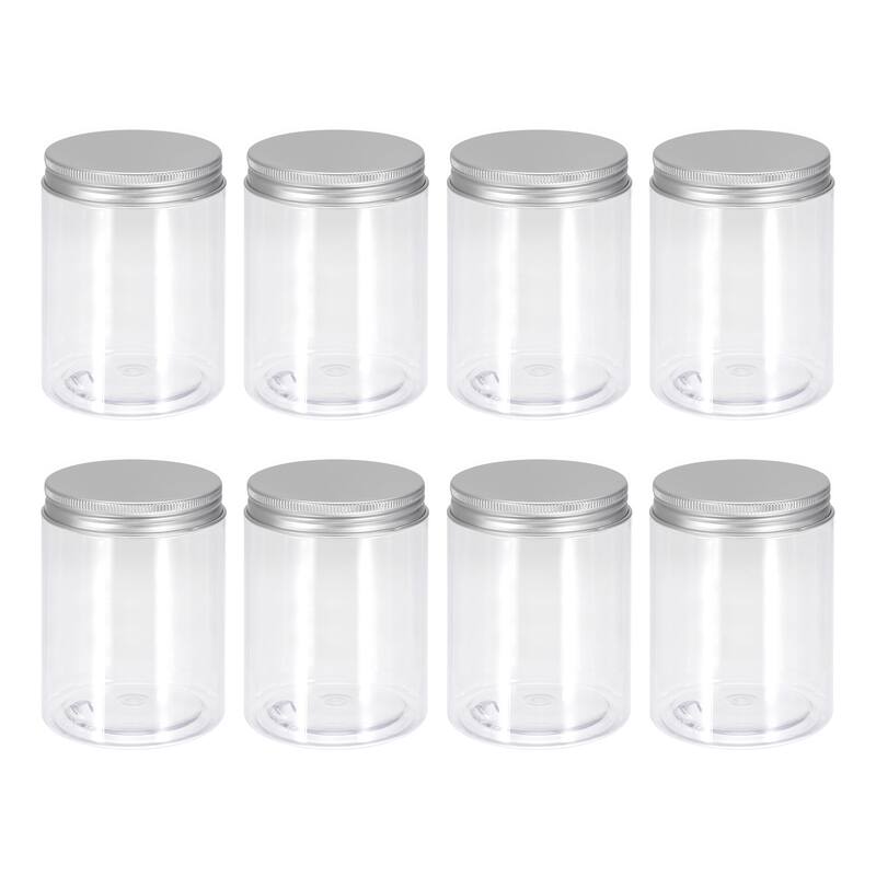 8Pcs 300ml Clear Plastic Jars with Silver Lid Food Storage Container