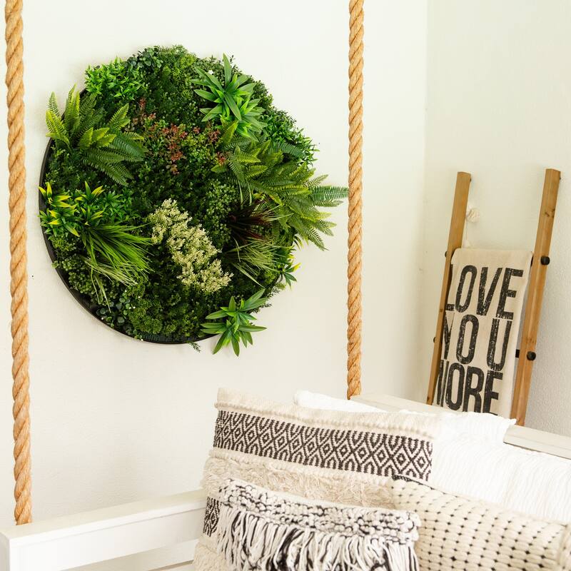Amazon Rainforest Artificial Living Wall Panel with Black Frame - 38" - Green