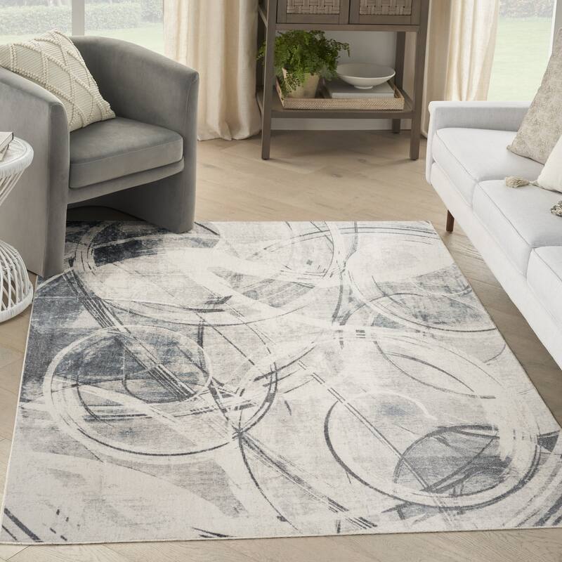 Nourison Astra Machine Washable Indoor only Abstract Area Rug - 4' x 6' - Silver/Blue