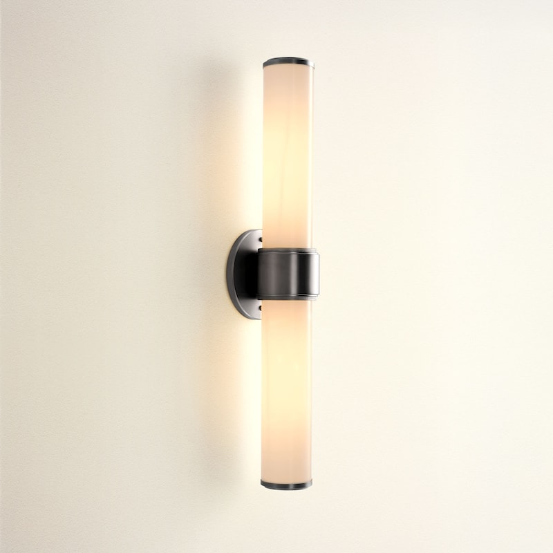 Modern Double Wall Sconce - Metal, Glass & Matte Black, Ivory White Sconces for Hallway or Accent Walls in Contemporary Style