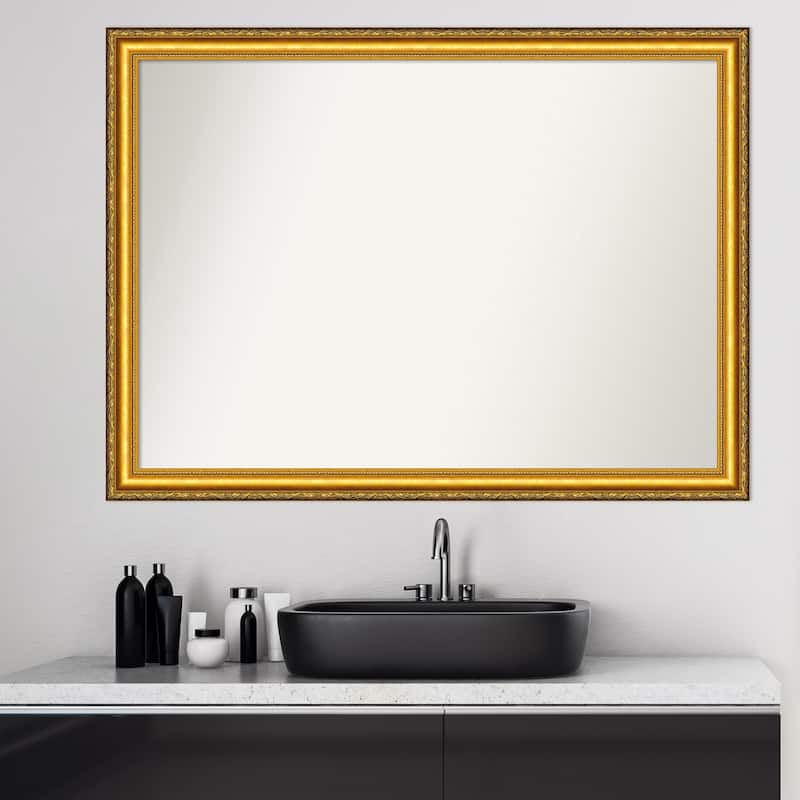 Non-Beveled Wood Bathroom Wall Mirror - Colonial Embossed Gold Frame