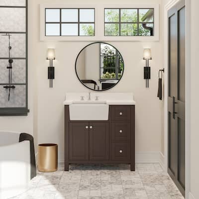KitchenBathCollection Yorkshire 36" Farmhouse Bathroom Vanity with Engineered Marble Top