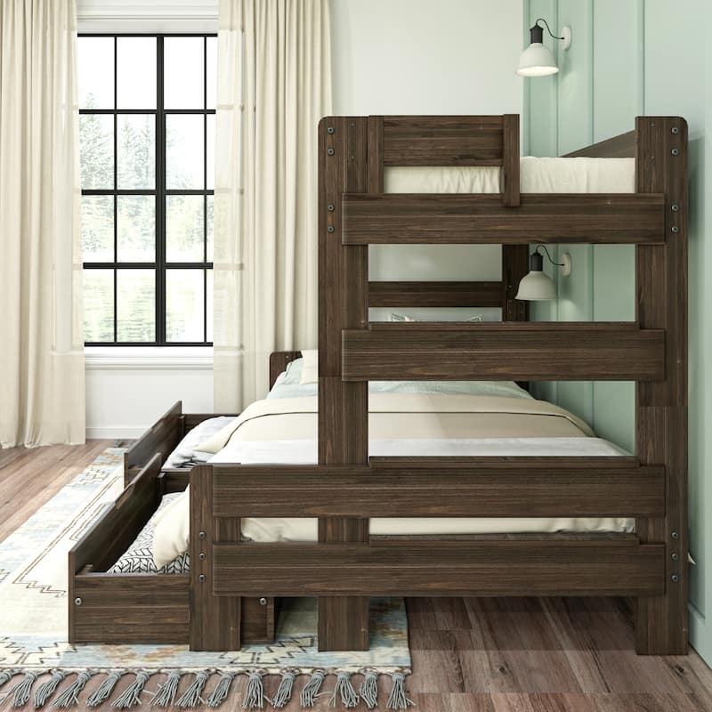 Max and Lily Farmhouse Twin over Full Bunk Bed with Storage Drawers