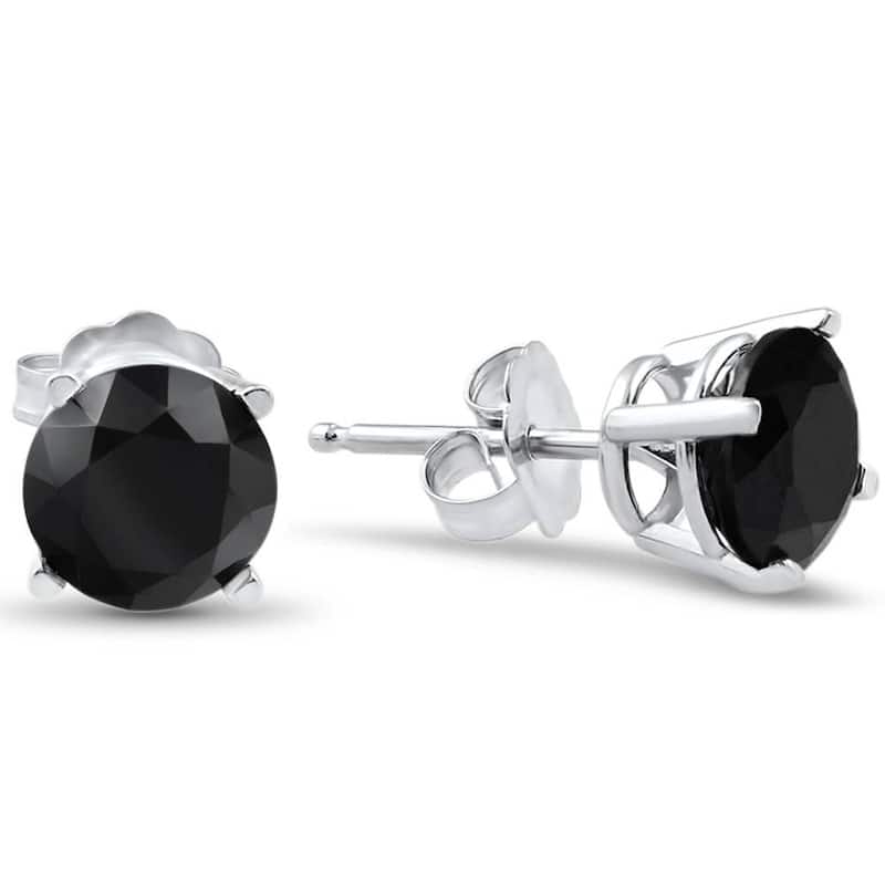 Bliss Diamond White Gold 2ct TW Round Cut Black Diamond Studs - White