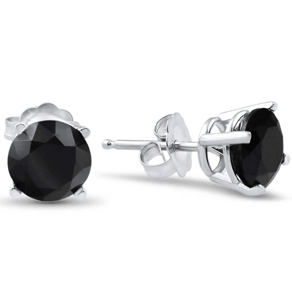 White Gold 2ct TW Round Cut Black Diamond Studs