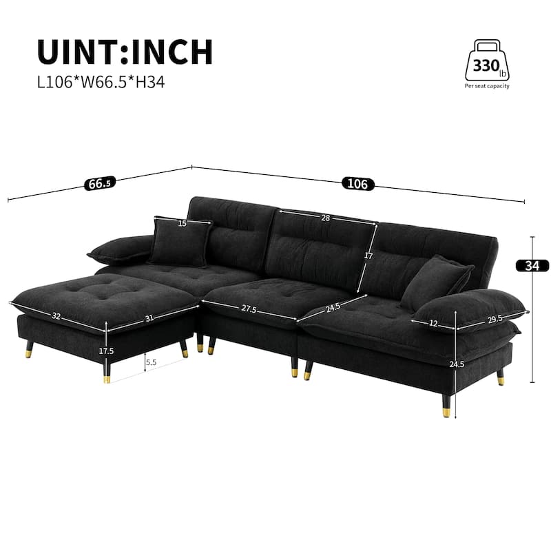 L Shaped Convertible Sectional Sofa, Chenille Tufted Sectional Sofa
