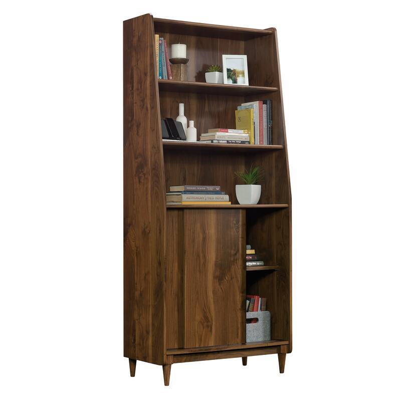 Engineered Wood Mid-Century Modern Wide Bookcase with Storage, Brown - 29.92"W x 15.59"D x 70.39"H