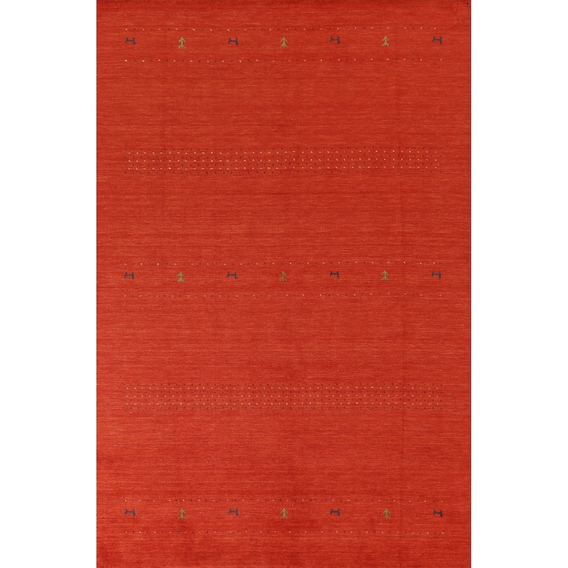 Salmon Gabbeh Area Rug Hand-Knotted Wool Carpet - 6'6"x 9'9"