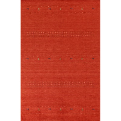 Salmon Gabbeh Area Rug Hand-Knotted Wool Carpet - 6'6"x 9'9"