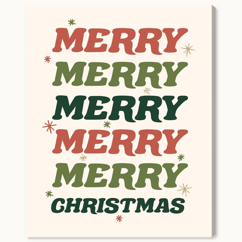 Wynwood Studio Canvas Holiday and Seasonal Merry Merry Glitter Star Green Modern & Contemporary Wall Art Canvas Print
