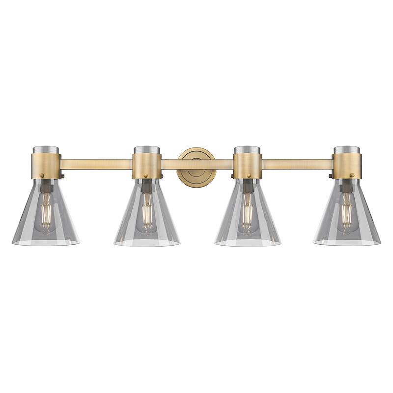 Innovations Lighting Downtown Urban - Lawton Cone - 4 Light 34" Wall-Mounted Bath Vanity Light - Brushed Brass, Light Smoke