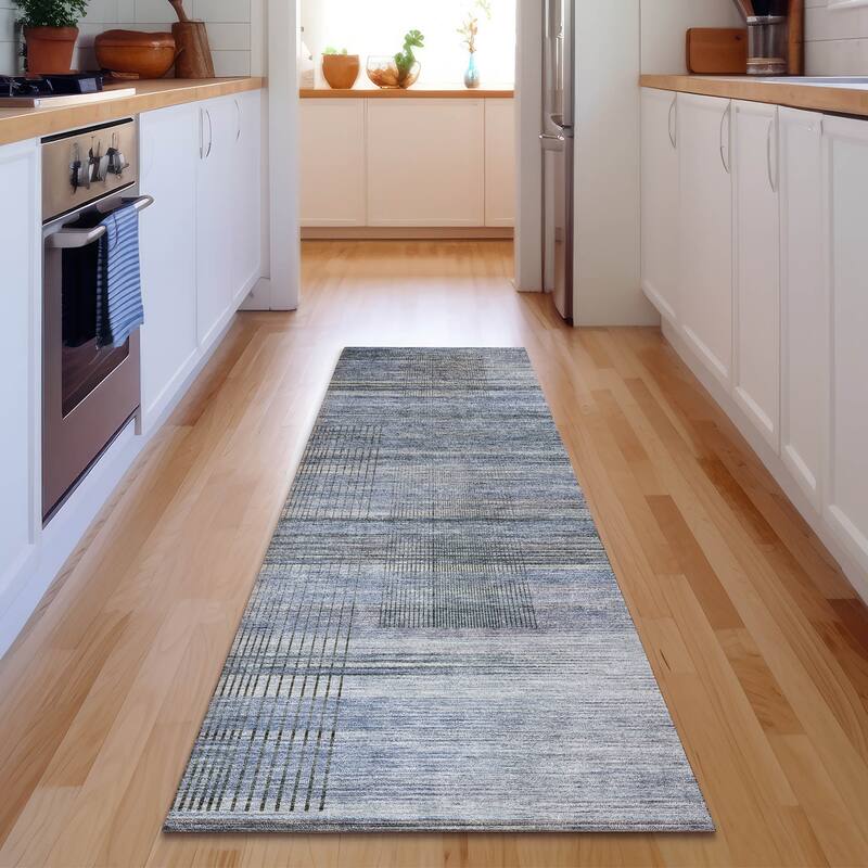 Premium Washable Super Soft Modern Criss Cross Mayfield Rug - Blue - 2' 3" x 7' 6" - Runner