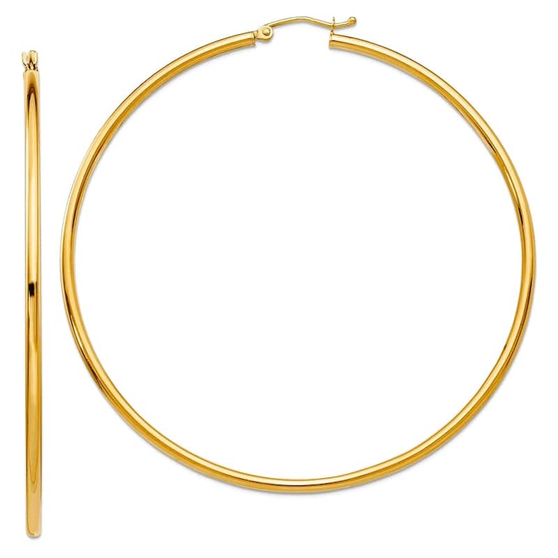 Curata 14k Yellow Gold Polished 2.5mm Solid Classic Hoop Earrings - 20mm-65mm