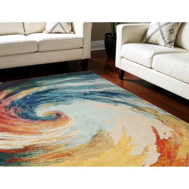 Power Loomed Abstract Modern Non Skid Stain Resistant Area Rug - 115' X '79' X '0.5 - 115' X '79' X '0.5 - Oxford Blue - Rectangle