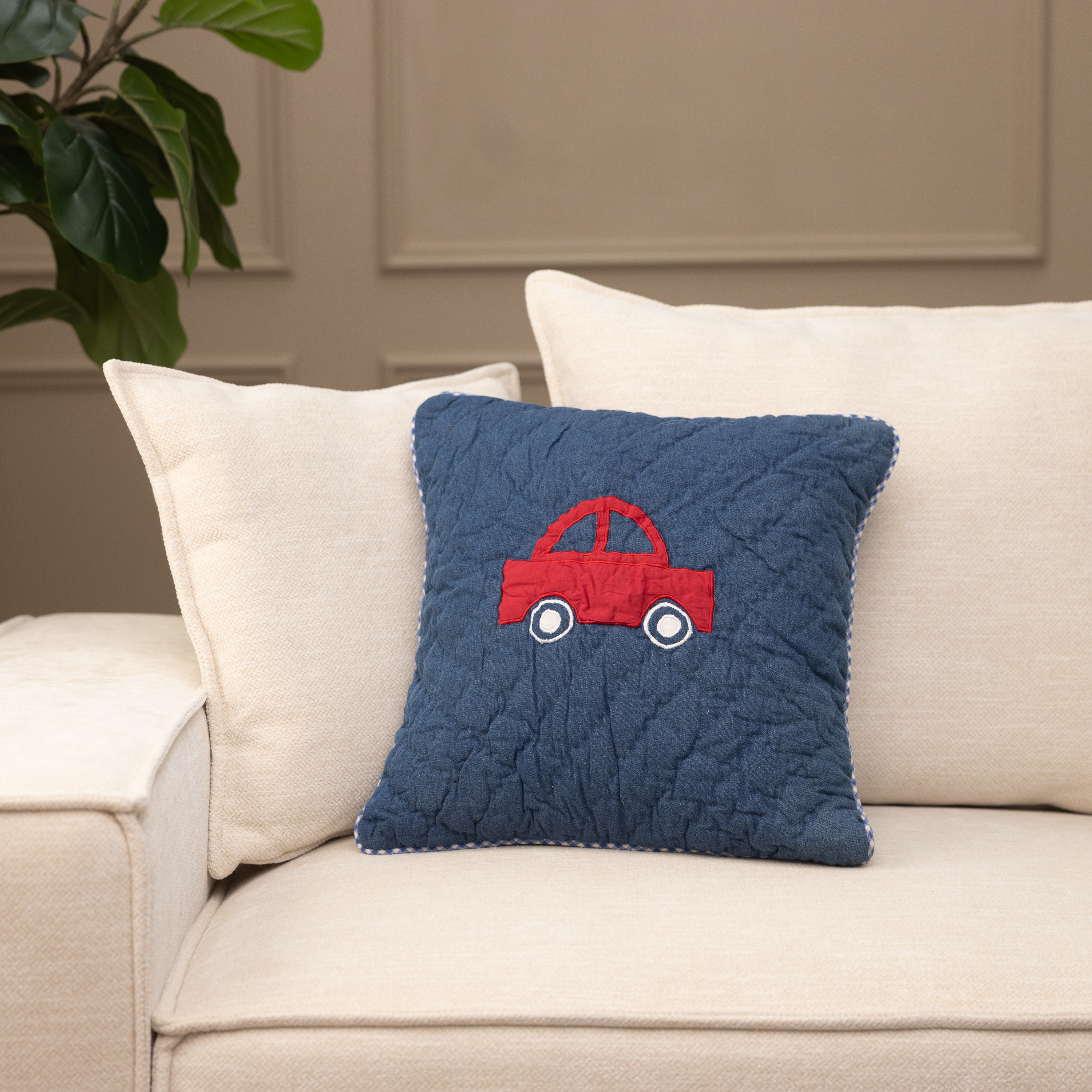 Toy Cars Pillow, 12x12 - Navy; Red; White