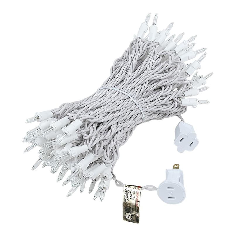 100 Light Christmas Mini Light Set, White Wire, 50' Long