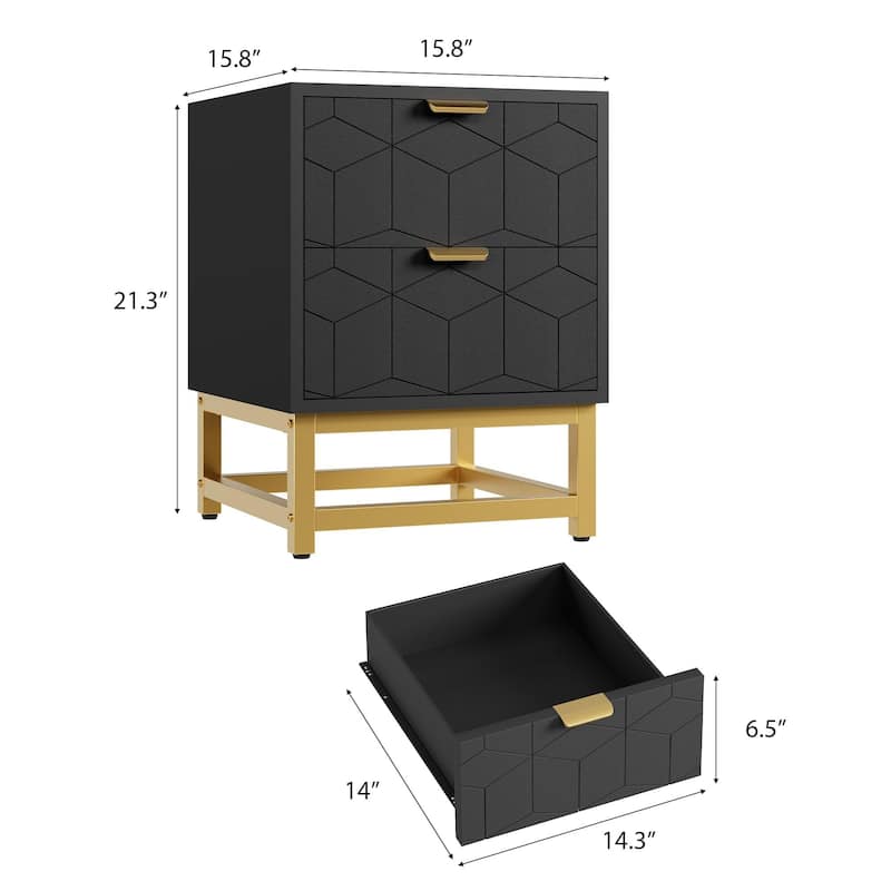 2 Drawer Dresser, with Metal Legs and Gold Handles