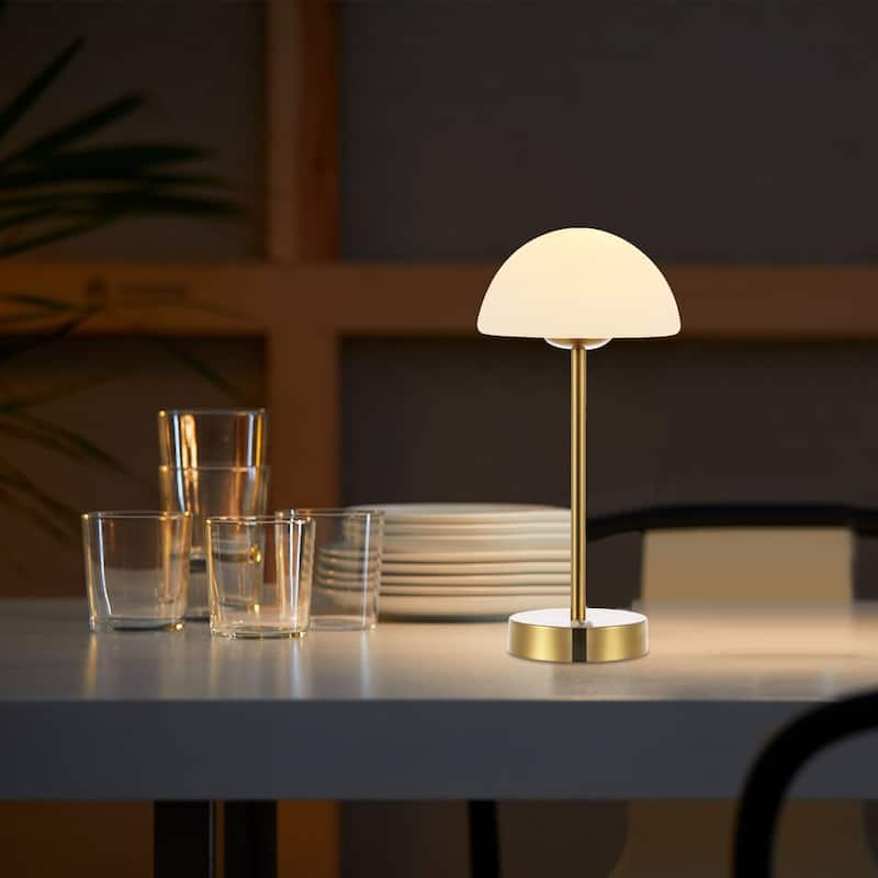Carson 12.5" Modern Minimalist Iron Wireless Rechargeable Integrated LED Table Lamp, Nickel/White by JONATHAN Y