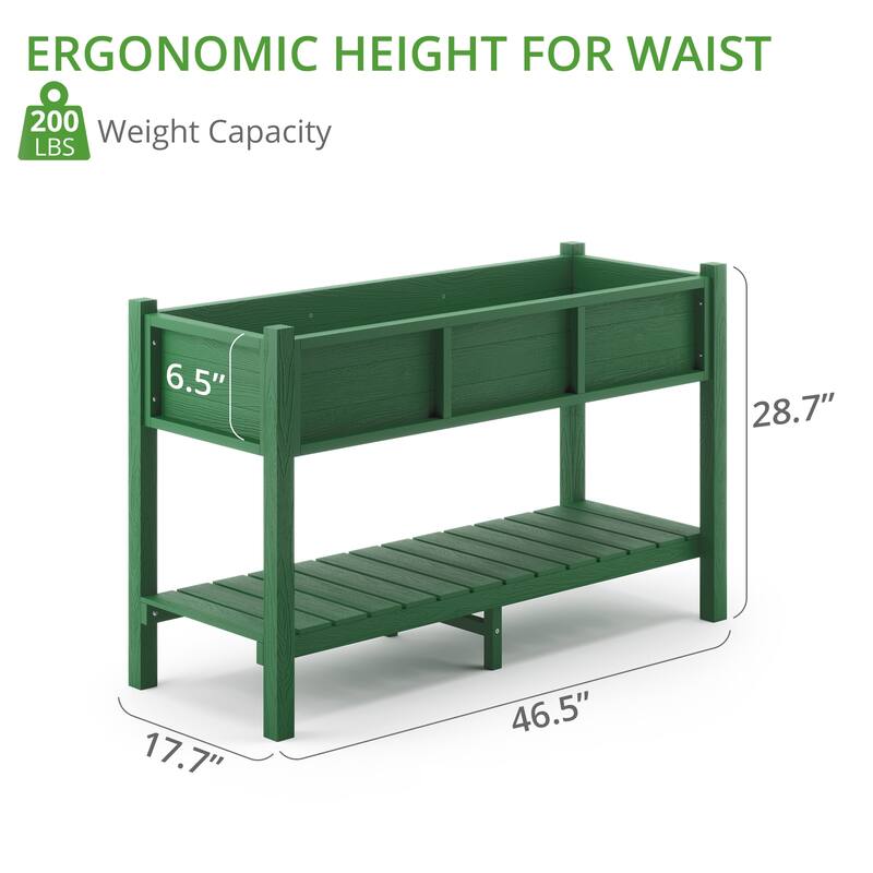 Plastic Raised Garden Bed with Legs Elevated Planter Box for Backyard, Patio, or Balcony - 46.5"L x 17.7"W x 28.7"H